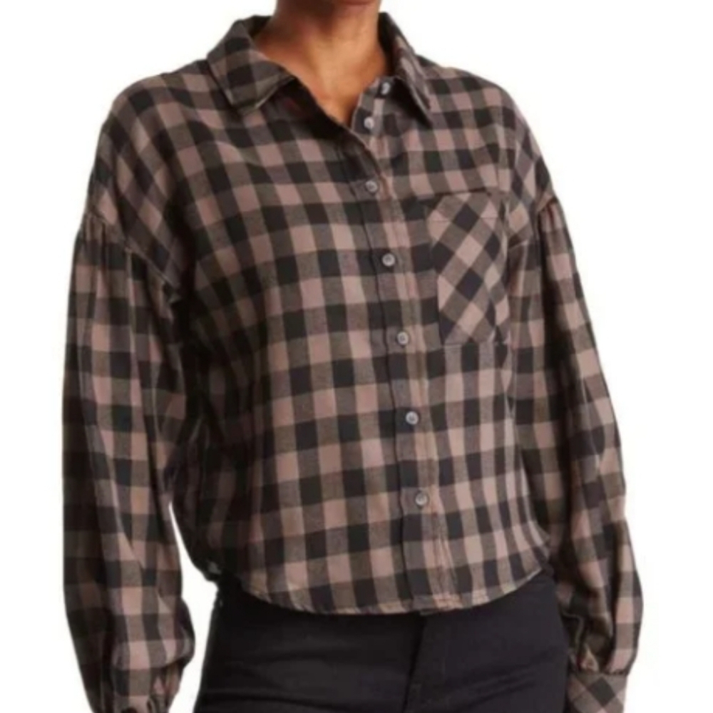 Sanctuary Black and Brown Checkered Button Down